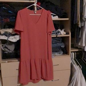 A new day coral drop waist dress with flounce.